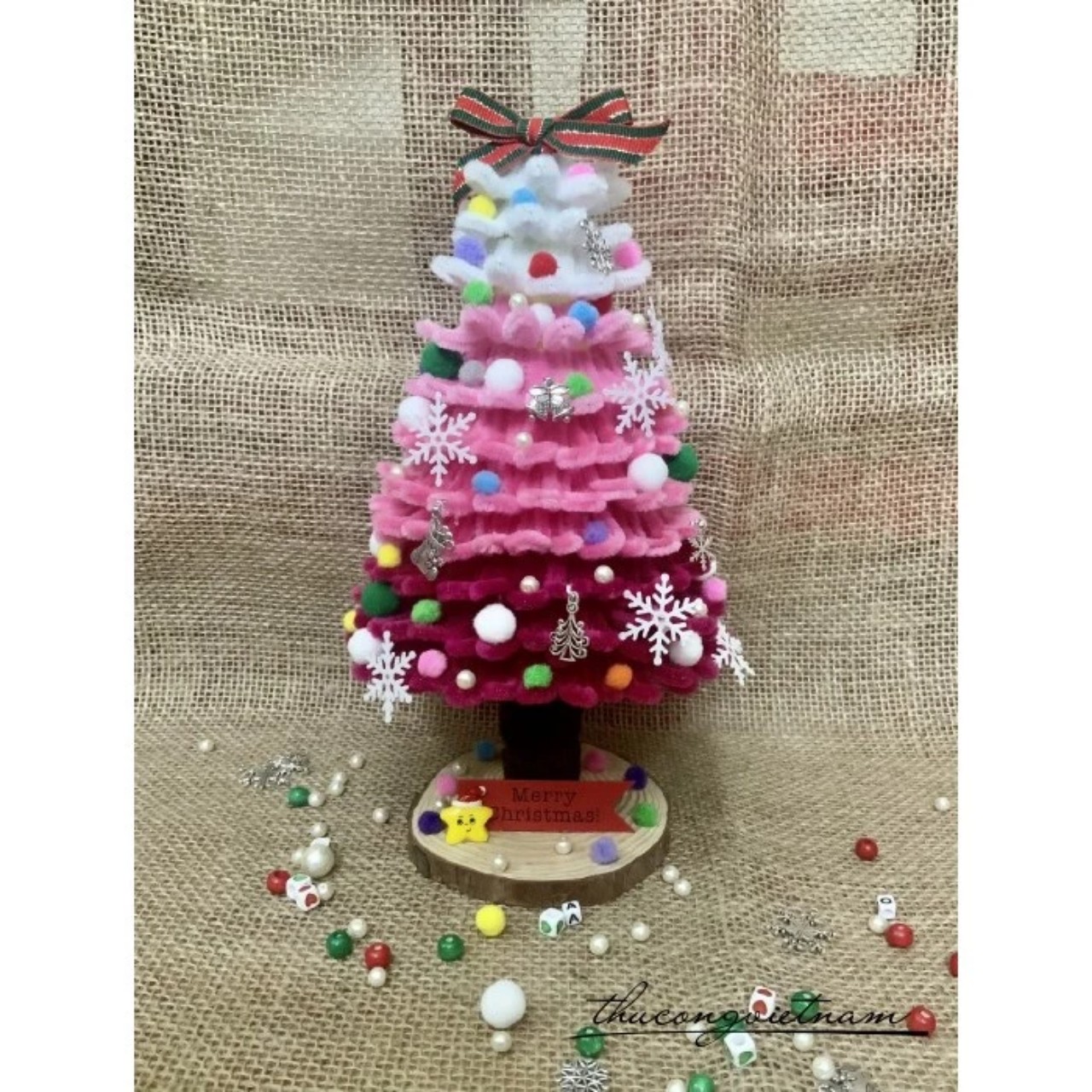 Cây thông Noel kẽm nhung Handmade (30-32cm) - mix hồng